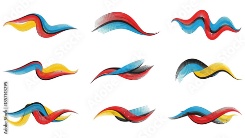 Collection of vibrant abstract paint strokes and brush swirls.