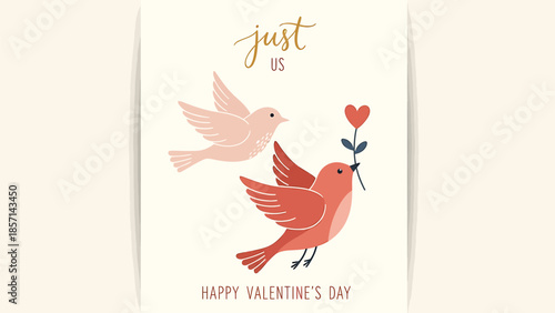 Valentine's Day card with loving birds and heart
