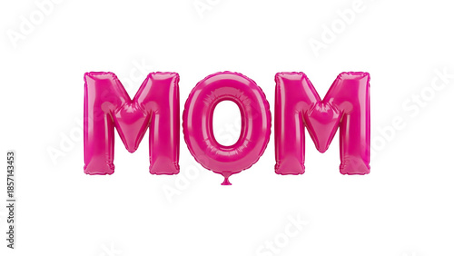 3D Pink MOM balloons on transparent background