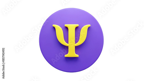 3D Psychology symbol psi on a purple circle, 3d render on transparent background