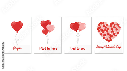 Valentine's Day cards with heart balloons and love messages