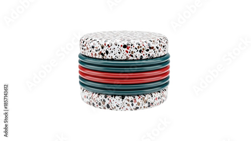 3D Round Stool with Terrazzo Pattern and Colored Bands on transparent background
