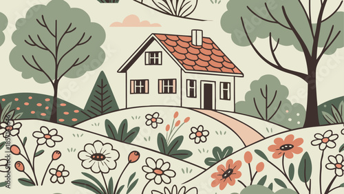 Cozy cottage in a floral meadow