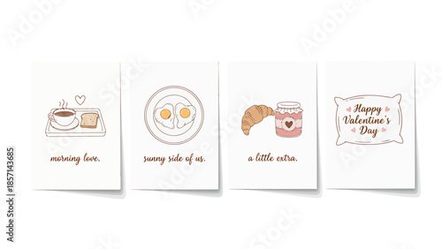 Valentine's Day breakfast cards with food and sweet messages