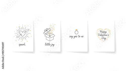 Valentine's Day greeting cards with romantic illustrations