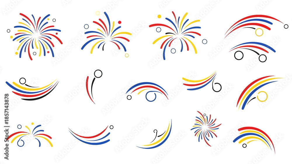 Fototapeta premium Colorful Abstract Fireworks and Swirls Collection for Celebrations.
