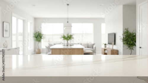 Neutral Quartz Countertop with Bright Blurred Interior Background