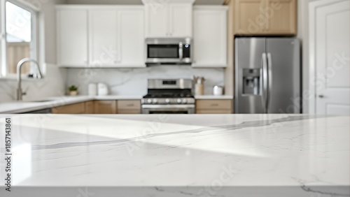 Wallpaper Mural Empty White Marble Countertop with Blurred Home Interior Background Torontodigital.ca