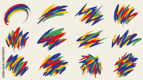 Colorful Abstract Paint Strokes and Brush Swirls Collection.