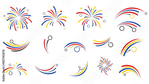Colorful Abstract Fireworks and Swirls Collection for Celebrations.