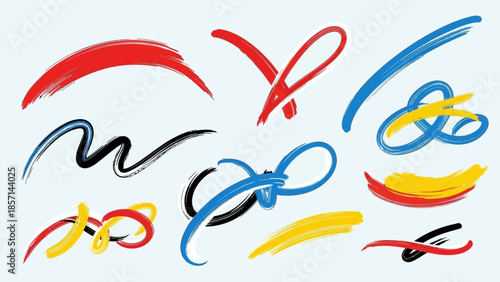 Dynamic Collection of Colorful Paint Brush Strokes and Swirls.