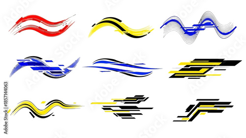 Dynamic Racing Stripes and Graphic Elements for Vehicle Decals and Sporty Designs.