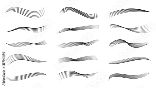 Set of abstract wavy lines and flowing curves, dynamic and modern design elements.