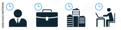 Set work hour icon vector for business schedules. Ideal for illustrating office timing, opening hours, shifts, and time management concepts.