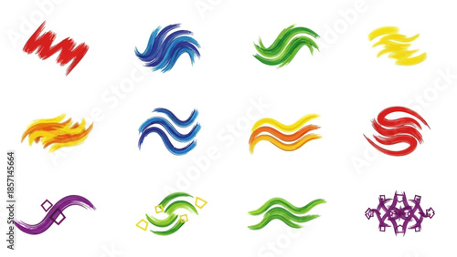 Vibrant Collection of Abstract Swirls and Brushstrokes in Various Colors.