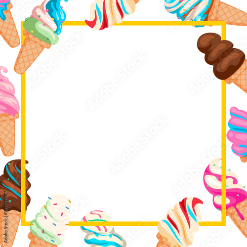 vector illustration of ice cream outer square frame