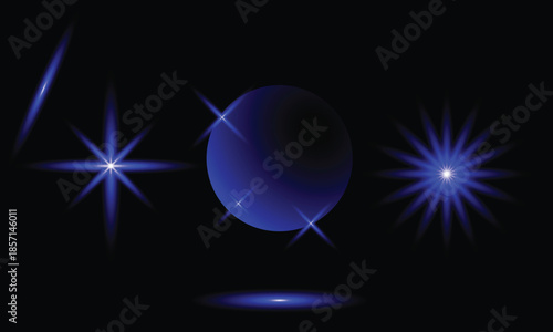 Glowing blue lights on a dark background with stars and oval shapes