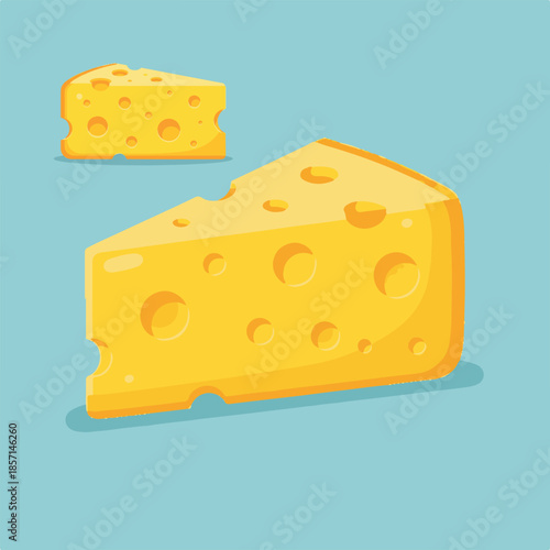 A fresh slice of yellow Swiss cheese with holes, a gourmet dairy snack vector illustration isolated on a white background for a healthy breakfast meal portion
