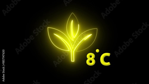 Protection of the environment Weather forecast related.Glowing neon digital temperature display showing minus 8°C onblack background, futuristic LED-style number,Researches minus 8degrees centigrade