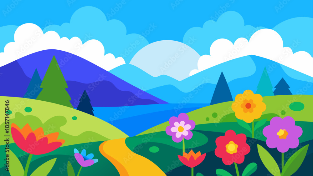 Fototapeta premium Vibrant mountain landscape with wildflowers