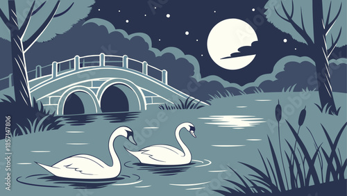 Serene night at the pond