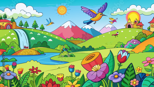 Vibrant landscape with wildlife and nature