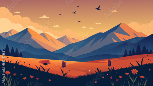 Serene mountain sunset