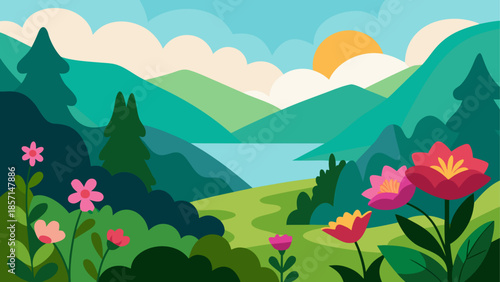 Serene mountain lake at sunset