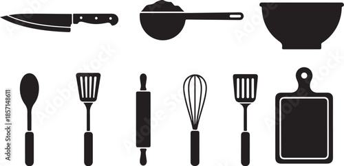 Kitchen utensils and cooking tools icons