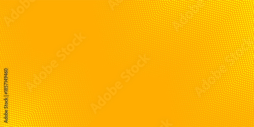 Yellow orange halftone pattern. Retro comic gradient background. Square pixilated dot cartoon texture. Pop art faded gradient pattern. Vector backdrop.