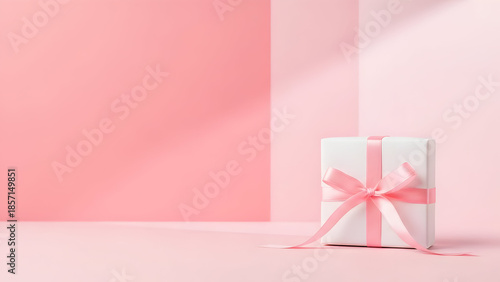 Wallpaper Mural Elegant pink background with a neatly wrapped gift box featuring a satin ribbon for special Torontodigital.ca