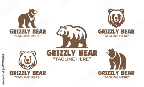 5 Grizzly Bear Logo Set Modern Minimalist Wild Mammal Collection