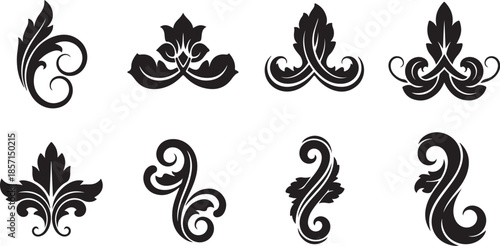 black decorative floral elements collection