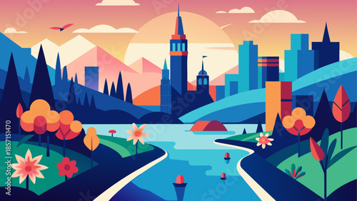 Vibrant cityscape with natural beauty