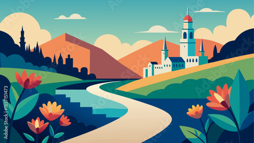 Serene castle by the river