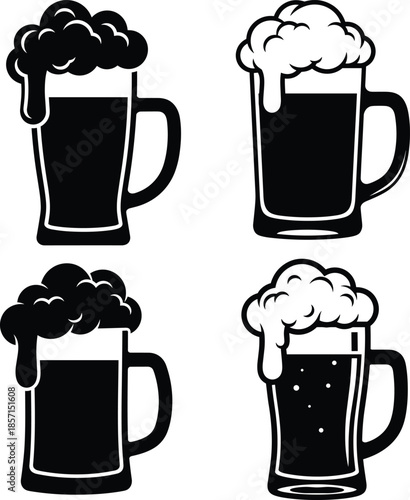 Frothy Beer Mug Silhouette, Illustration, Vector