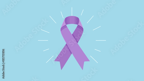 Purple awareness ribbon on a light blue background, symbolizing hope and support