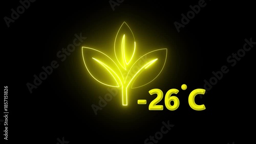 Protection of the environment Weather forecast related.Glowing neon digital temperature display showing minus 26°C onblack background, futuristic LED-style number,Researches minus 26degrees centigrade