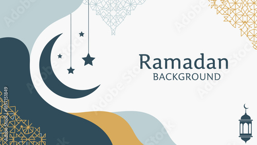 Ramadan Background with Crescent Moon, Stars, and Islamic Lantern - Elegant Design