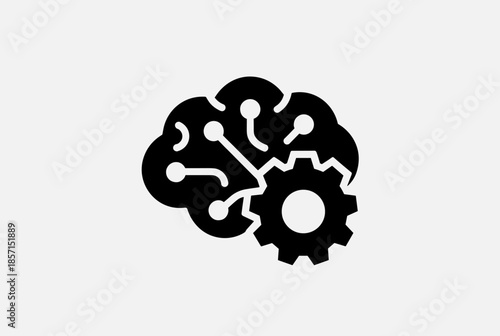 Stylized brain icon with integrated circuitry and a mechanical gear, symbolizing artificial intelligence and cognitive processes.