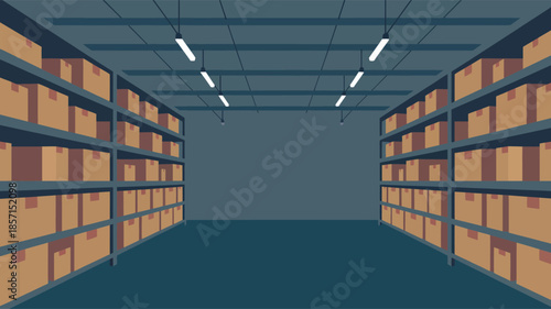 Warehouse storage room with shelves and boxes