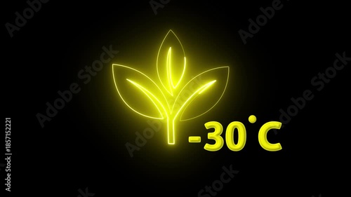 Protection of the environment Weather forecast related.Glowing neon digital temperature display showing minus 30°C onblack background, futuristic LED-style number,Researches minus 30degrees centigrade