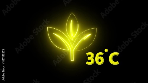 Protection of the environment Weather forecast related.Glowing neon digital temperature display showing minus 36°C onblack background, futuristic LED-style number,Researches minus 36degrees centigrade