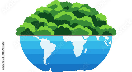 eco-friendly planetary illustration with forest trees and water globe representing environmental