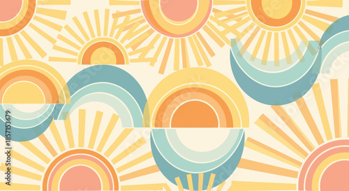 Abstract Sunburst and Wave Pattern in Soft Pastel Colors for Creative Design