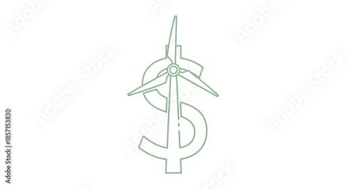 Minimalist illustration combining a wind turbine with a dollar symbol representing renewable