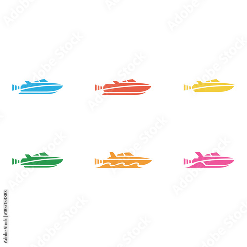 Colorful speedboat icons set