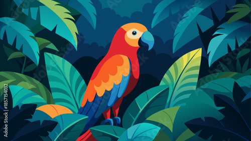 Vibrant parrot in lush jungle