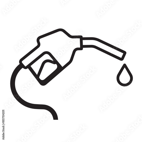 Minimalist vector illustration showing a gasoline pump handle icon, simple lines and clear form representing fuel service, energy distribution, mobility support, and functional graphic design.