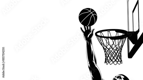 Action-packed vector graphic of a basketball player leaping high for a spectacular dunk
